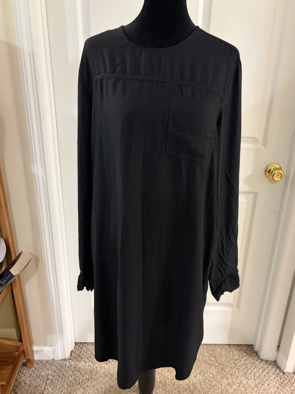 James Perse minimalist midi black dress chest pocket women’s 4